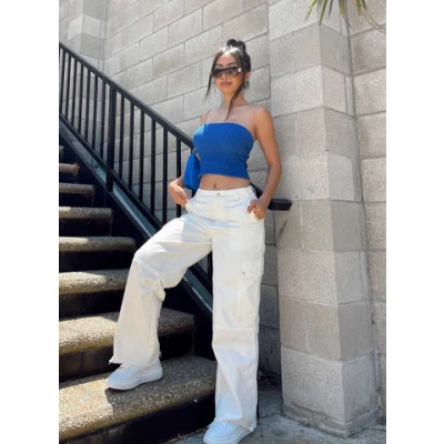 Fallout Mid Rise Cargo Pants White