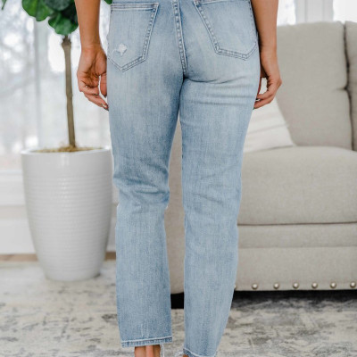 The Jessie Light Wash Distressed Mom Jean