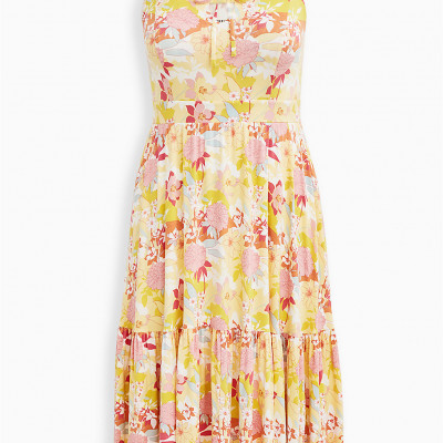 Super Soft Yellow Floral Tie-Front Tiered Midi Dress