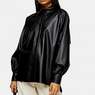 Black Oversized Pu Shirt - Black