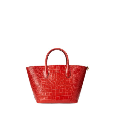 Ralph Lauren Embossed Medium Bellport Tote in Scarlet -