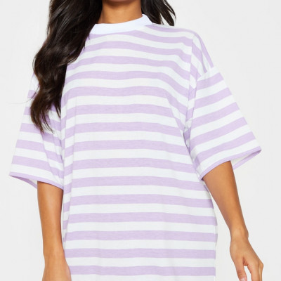 Lilac Stripe Oversized Boyfriend T Shirt Dress