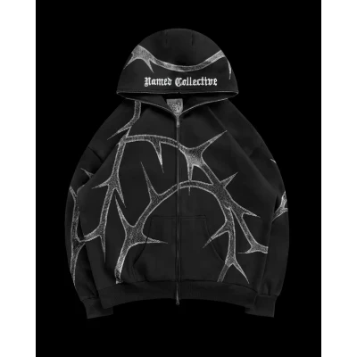 THORN RHINESTONE ZIP HOODIE BLACK