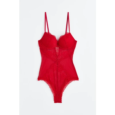 H & M - Super Push-up Lace Bodysuit - Red