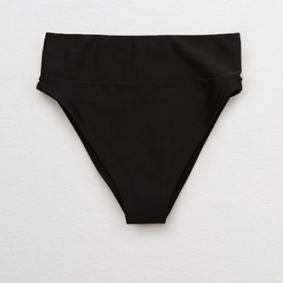 Aerie High Cut Cheeky Bikini Bottom Womens True Black