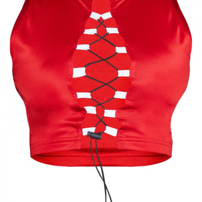 Red Lace Up Crop Top