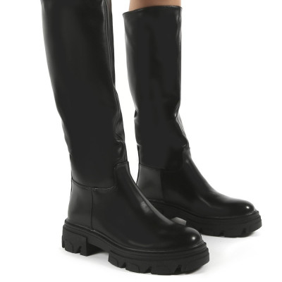 Sabrina Black Knee High Chunky Sole Boots