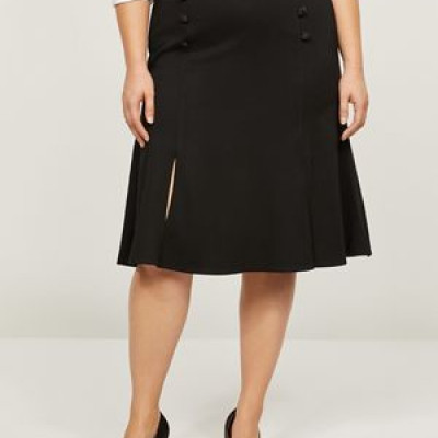 Faux-Button Flounce Ponte Skirt