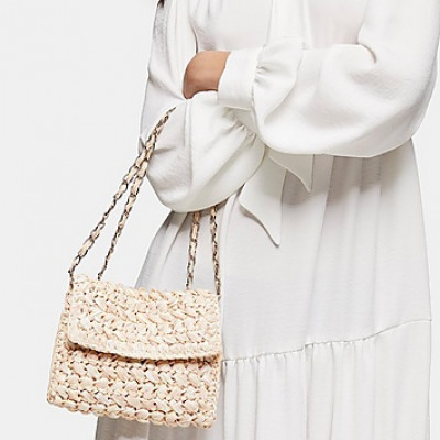 Fiji Beige Straw Weave Cross Body Bag - Beige