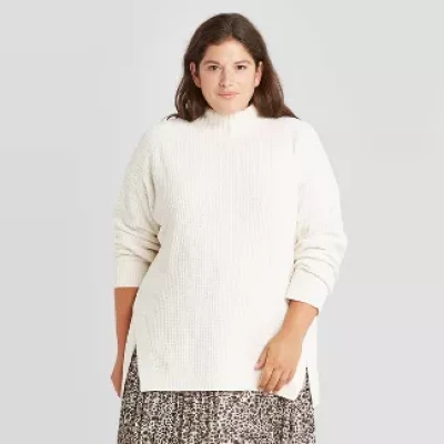 Women's Mock Turtleneck Tunic Pullover Sweater
