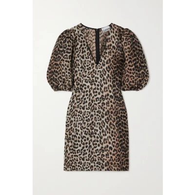 GANNI - Leopard-jacquard Mini Dress - Leopard print