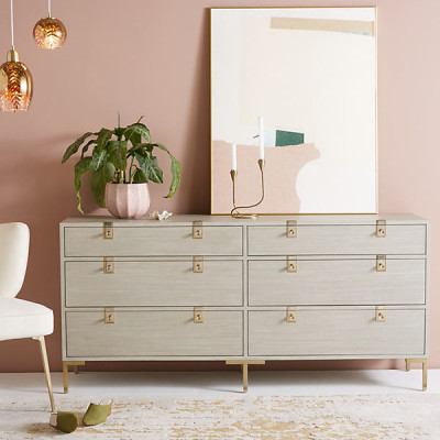 Ingram Six-Drawer Dresser By Anthropologie in Grey