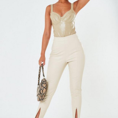 Premium Cream Faux Leather Leggings