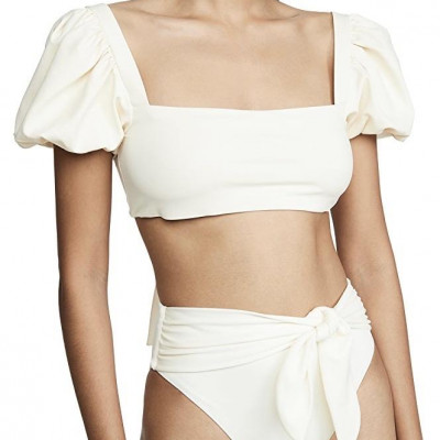 Puff Short Sleeve Tie High Waist Bikini