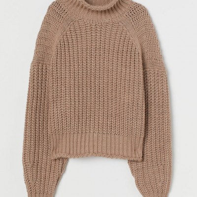 H & M - Ribbed Turtleneck Sweater - Brown
