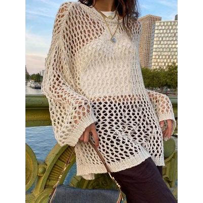 Crochet Hollow Long Sleeve Knit Top