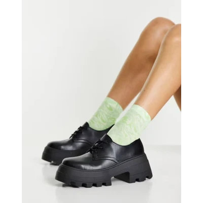 ASOS DESIGN Midnight chunky lace up flat shoes in black