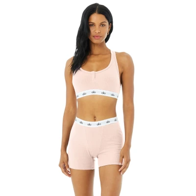 Icon Ribbed Henley Bra in Pink Mauve