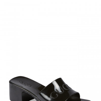 Womens Gucci Rubber Logo Platform Slide Sandal, Size 5US - Black