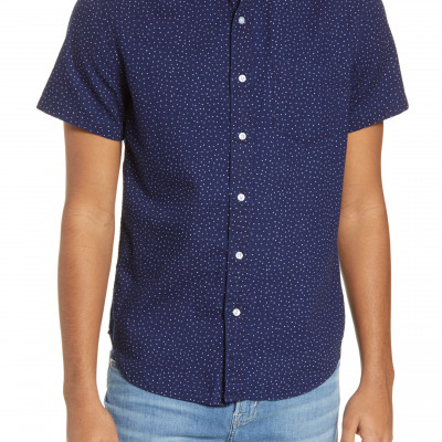 Mens Madewell Indigo Dots Short Sleeve Button-Down Shirt