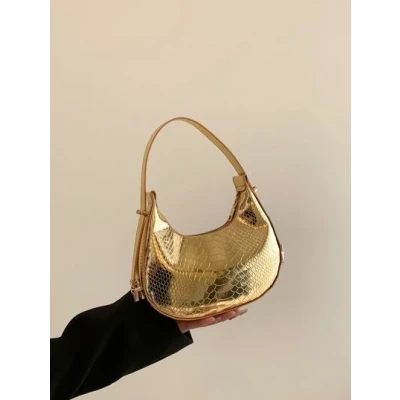 Metallic Snakeskin Embossed Hobo Bag
