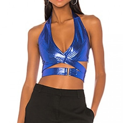 superdown x Draya Michele Deanna Halter Wrap Top in Blue Metallic | REVOLVE