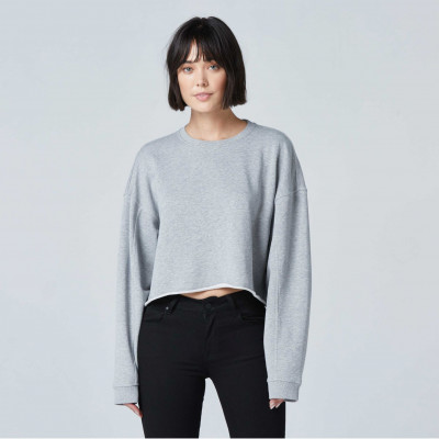 Womens French Terry Cropped Crew in Heather Grey