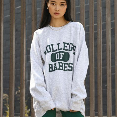The "COLLEGE OF BABES" Big Sister Crew Neck Sweatshirt | Pebble Grey