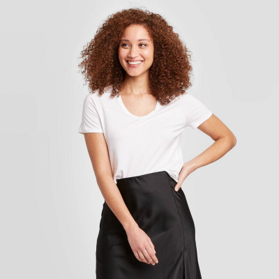 Womens Slim Fit Short Sleeve Scoop Neck T-Shirt - A New Day White