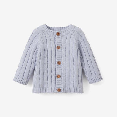 Pale Blue Cotton Cable Knit Baby Sweater