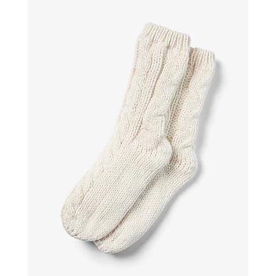 Fleece Lined Cable Knit Socks Womens Ivory
