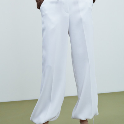 Drawstring Leg Wide Trousers, White