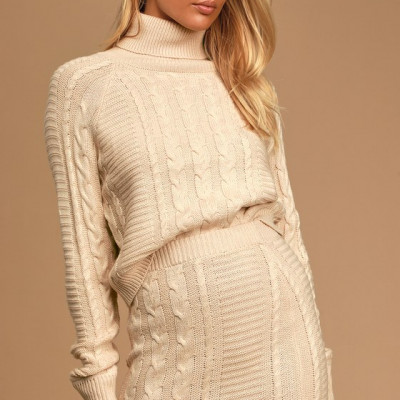 In the Cards Beige Cable Knit Two-Piece Sweater Dress | Lulus
