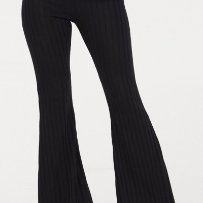 Petite Black Ribbed Flares