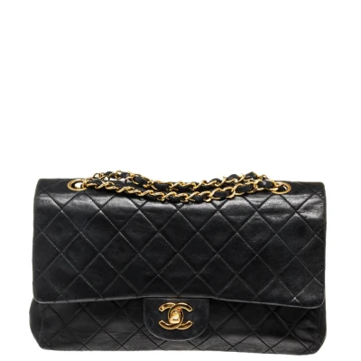 Chanel Black Leather Double Flap Medium Bag