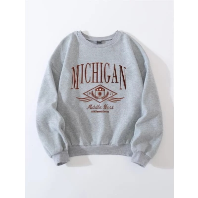 Graphic & Letter Embroidery Drop Shoulder Sweatshirt