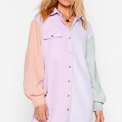 Womens Writers Block Colour Corduroy Shirt Dress - Purple - 4, Purple