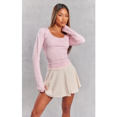 Pink Seamless Ruched Front Long Sleeve Gym Top