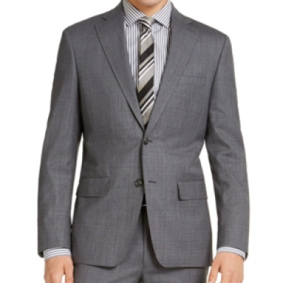 Dkny Mens Slim-Fit Stretch Light Gray/Blue Suit Jacket