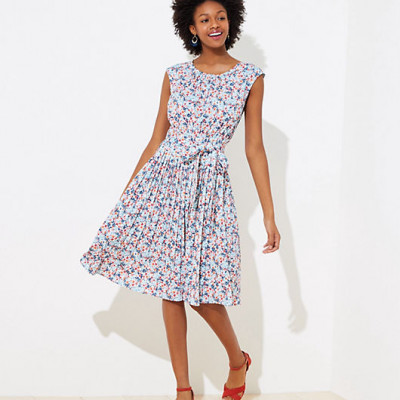 LOFT Petite Floral Pleated Flare Dress