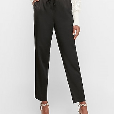 High Waisted Satin Paperbag Joggers Black Womens