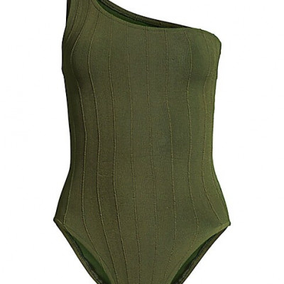 Hunza G Womens Nancy Nile One-Shoulder One-Piece Swimsuit - Khaki