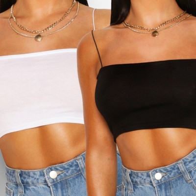 Womens Spaghetti Strap Crop Two Pack - Black & White - 2