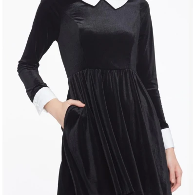 Black long sleeve dress with white collar