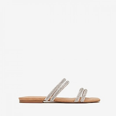 Embellished Rhinestone Double Strap Slide Sandals Womens Blush