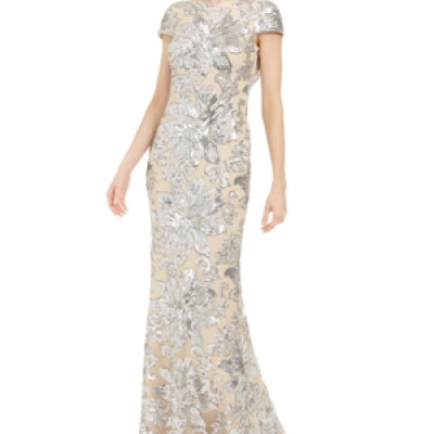 Calvin Klein Sequin Cowl-Back Gown