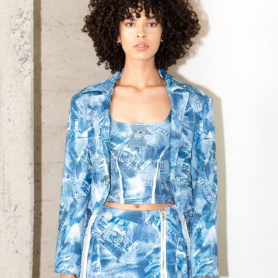 SYLVESTER BLAZER IN FAUX DENIM