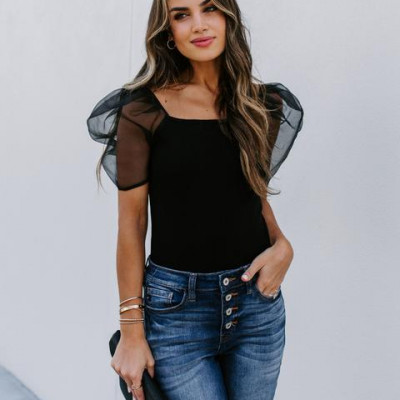 Exclusive Organza Sleeve Crop Top