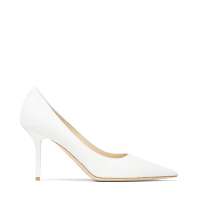 Love 85 White Glitter Fabric Pumps
