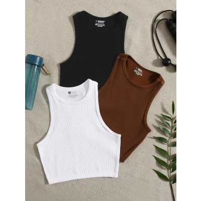 3pcs Recycle Rib-knit Sports Tank Top